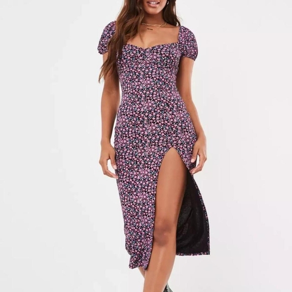 Side Split Milkmaid Midi Dress - Picture 1 of 5